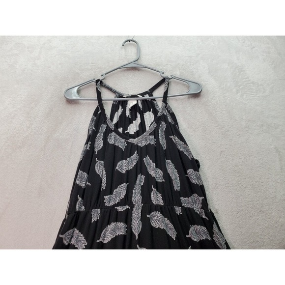 H&M Tank Dress Womens Medium Black Palm Leaf Viscose Sleeveless V Neck Pleated - Picture 4 of 7
